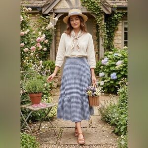 UNIVERSAL THREAD | Navy & White Cotton Cottage Core Checkered Skirt